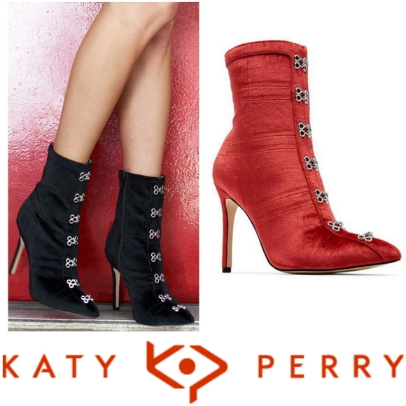 Katy Perry Collections Shoes - RARE Sexy Katy Perry Red Velvet Front Clasp Booties